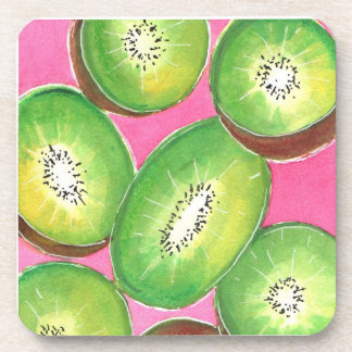 Porta-copo Kiwi com guardanapo cor-de-rosa verde-neto e rosa