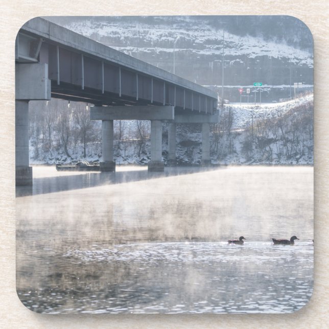Porta-copo Lago Taneycomo Foggy Winter Fisheries (Frente)