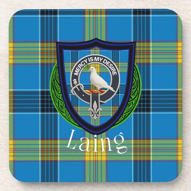 Porta-copo Laing Scottish Clan Tartan & Crest (Frente)