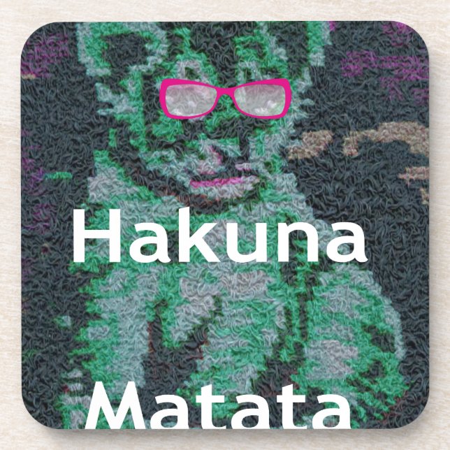 Porta-copo Leão Verde com Óculos Rosa "Hakuna Matata" Arte (Frente)