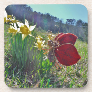 Porta-copo Leite e flores amarelas