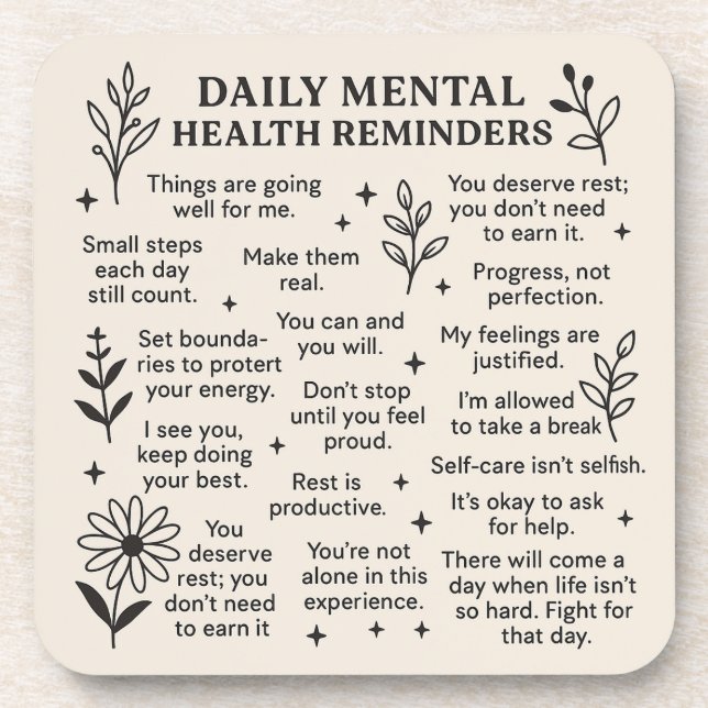 Porta-copo Lembretes de Saúde Mental Diários (Frente)