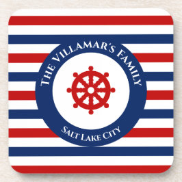 Porta-copo Leme Náutico Azul Marinho Vermelho Listras Brancas