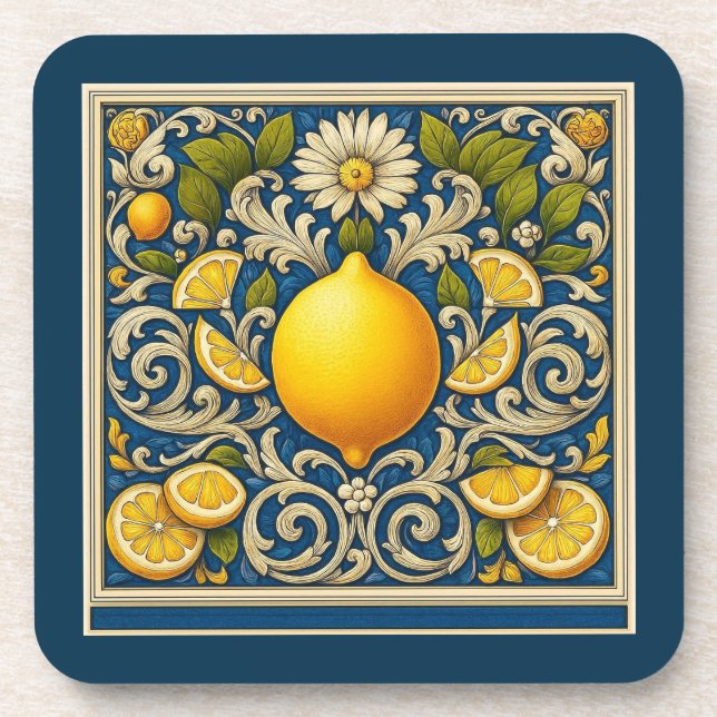 Porta-copo Lemon Amalfi Blue Mediterranean Art Nouveau (Frente)
