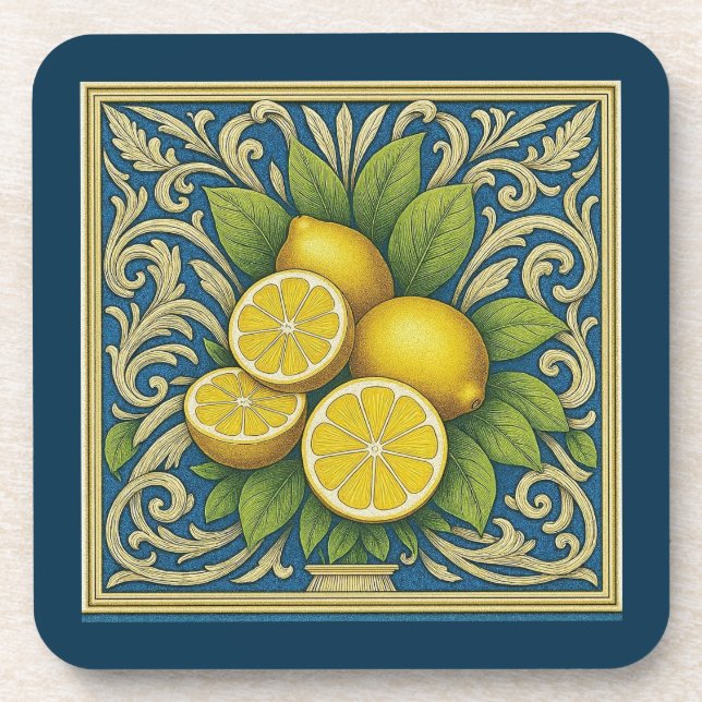 Porta-copo Lemon Amalfi Blue Mediterranean Art Nouveau (Frente)