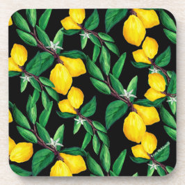 Porta-copo Lemon Leaf Yellow Green Black Watercolor Drink
