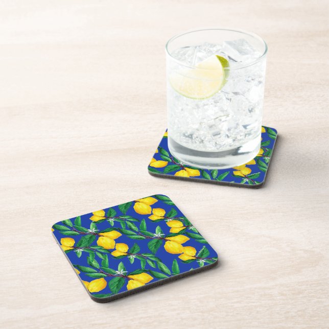 Porta-copo Lemon Leaf Yellow Green Blue Pattern Drink  (Lado Direito)