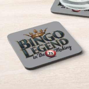 Porta-copo Lenda do Bingo Coroada em Tipografia Retro Dourada
