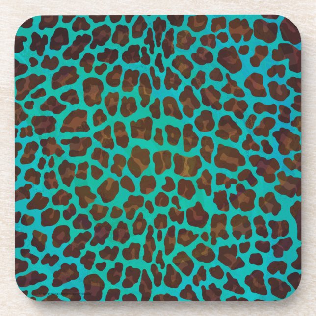 Porta-copo Leopard Brown e Teal Impressão (Frente)