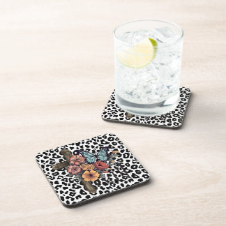 Porta-copo Leopardo-das-neves Cruz, Flores e Borboletas