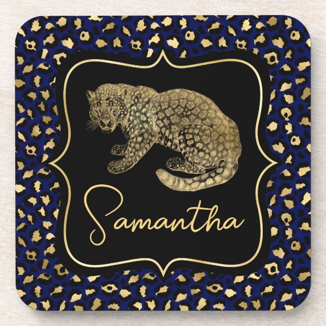 Porta-copo Leopardo Dourado e Impressão Leopardo Azul (Frente)