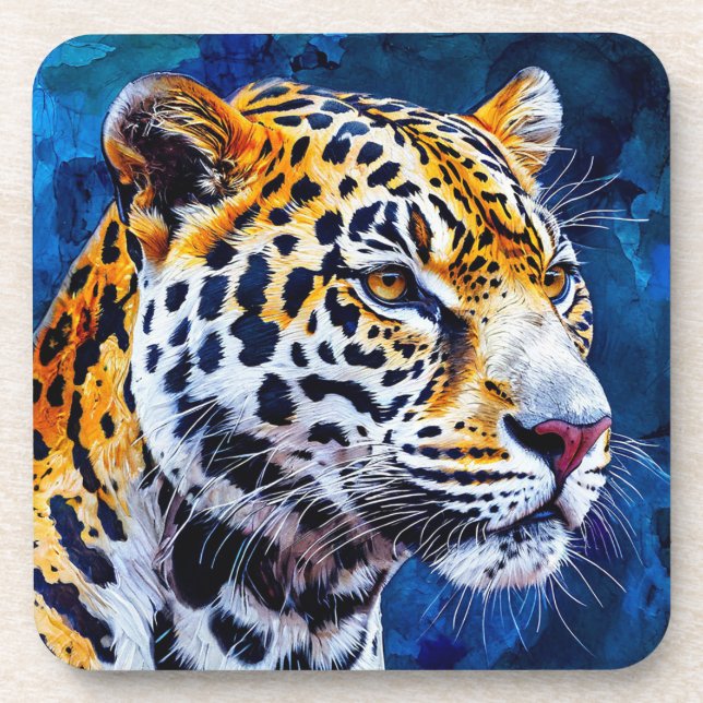Porta-copo Leopardo em fundo azul (Frente)