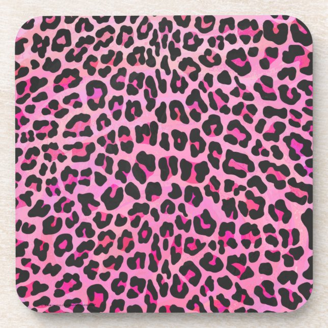 Porta-copo Leopardo, Impressão preto e rosa quente (Frente)