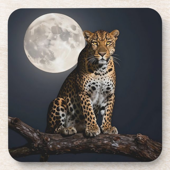 Porta-copo Leopardo Majestoso e Lua Cheia   (Frente)