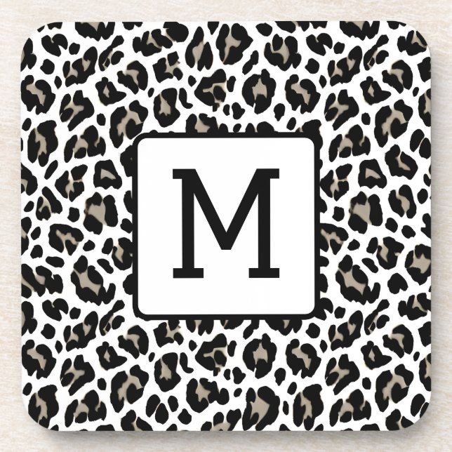 Porta-copo Leopardo monograma, impresso preto e branco (Frente)