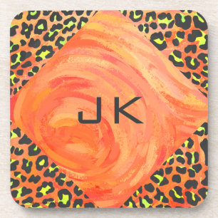 Porta-copo Leopardo Monograma Laranja e Impressão amarelo