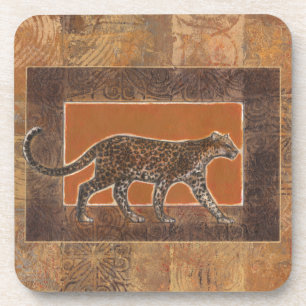 Porta-copo Leopardo no fundo laranja e castanho