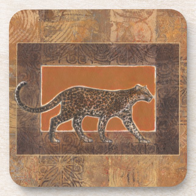 Porta-copo Leopardo no fundo laranja e castanho (Frente)