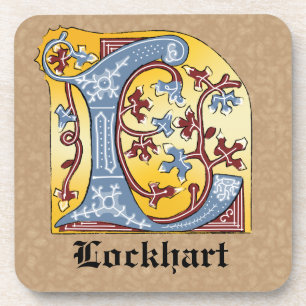 Porta-copo Letra azul medieval e vermelha acesa L