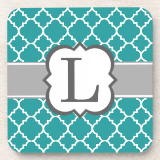 Porta-copo Letra Azul Teal Monograma L Quatrefoil