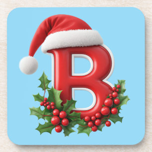 Porta-copo Letra B de Natal Decorada Com Chapéu de Papai Noel