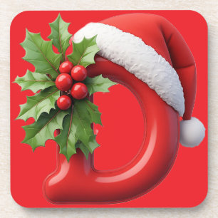 Porta-copo Letra D de Natal decorada com chapéu de Papai Noel