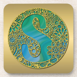 Porta-copo Letra Dourada inicial e turquesa do monograma mode