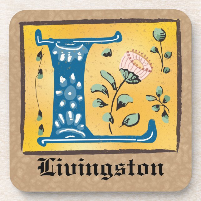 Porta-copo Letra Floral Iluminada Medieval L Monograma (Frente)