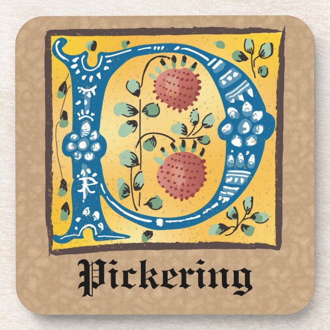 Porta-copo Letra Floral Iluminada Medieval P Monograma (Frente)