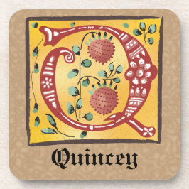 Porta-copo Letra Floral Iluminada Medieval Q Monograma