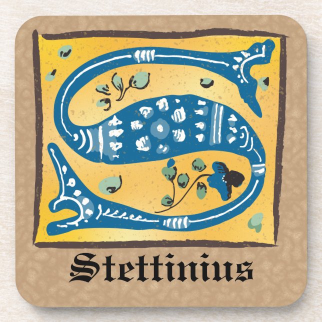 Porta-copo Letra Floral Iluminada Medieval S Monograma (Frente)