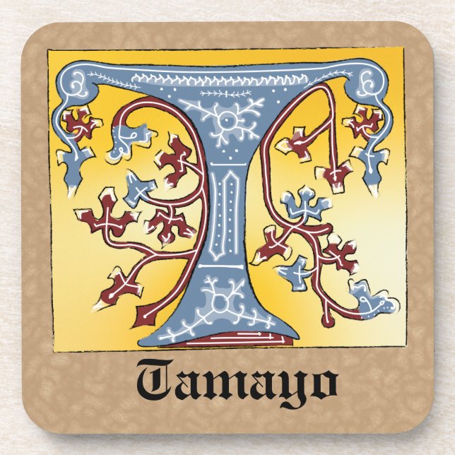Porta-copo Letra Iluminada Azul e Vermelha Medieval T (Frente)