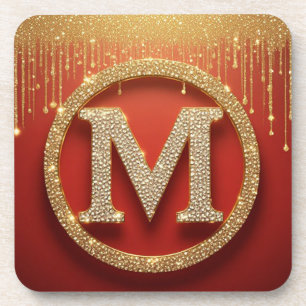 Porta-copo Letra Inicial M Monograma Dourado com Brilho