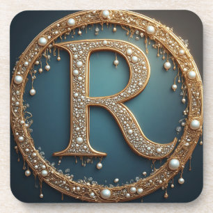 Porta-copo Letra Inicial Monograma Dourado R