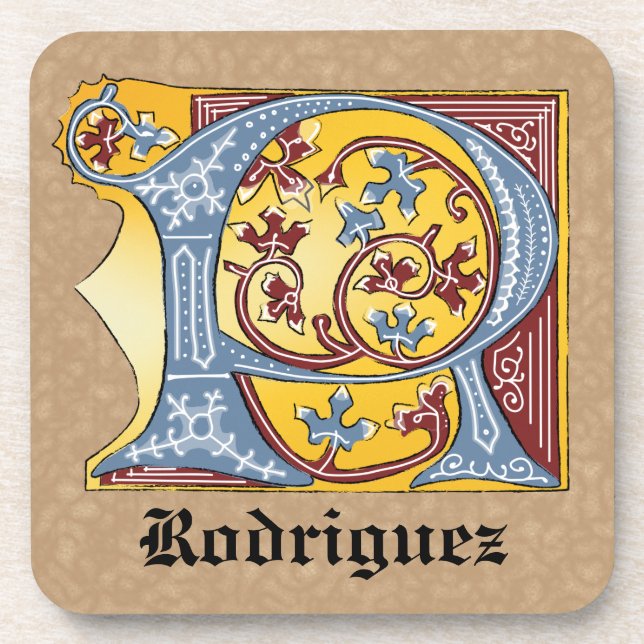 Porta-copo Letra R Iluminada Azul Medieval e Vermelha Ivy (Frente)