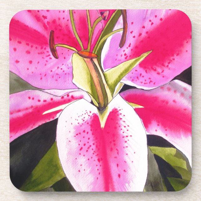 Porta-copo Lily rosa quente Tenerife pop art flor de aquarela (Frente)
