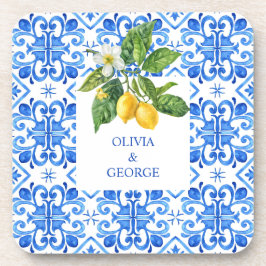 Porta-copo Limões mediterrânicos personalizados azul de casam