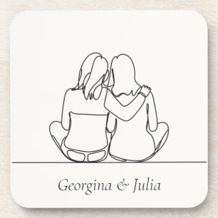 Porta-copo Linda Arte de Linha de Casal Lésbica Personalizada
