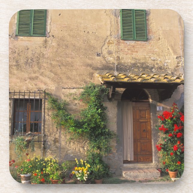 Porta-copo Linda casa velha com flores em San Gimignano (Frente)