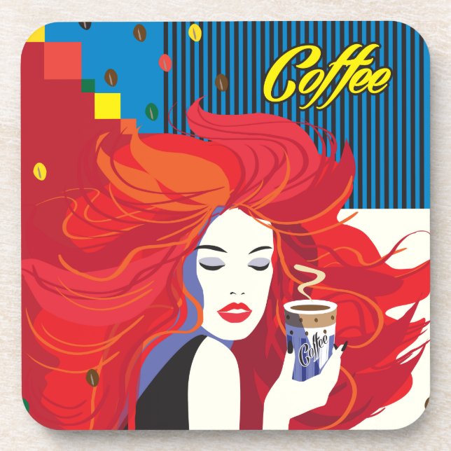 Porta-copo "Linda moça com copa de café" Pop Art (Frente)