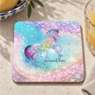 Porta-copo Lindo unicórnio rosa Glitter arco-íris aqua monogr