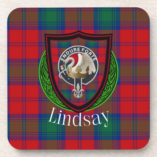 Porta-copo Lindsay Scottish Clan Tartan & Crest (Frente)