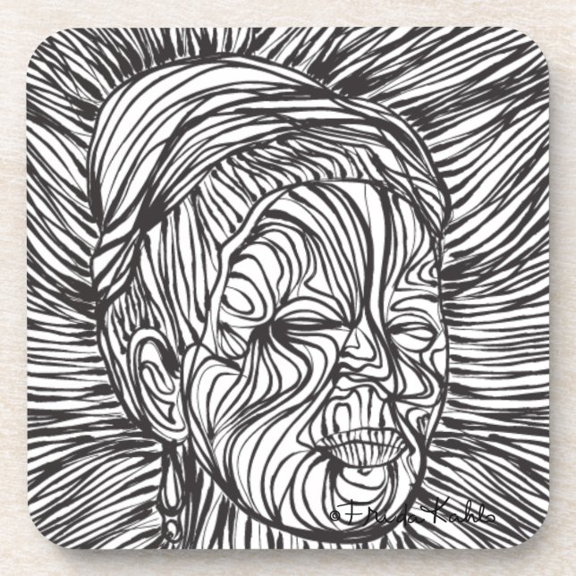 Porta-copo Linhas retrato de Frida Kahlo (Frente)