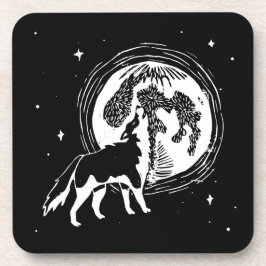 Porta-copo Linocut da lua do Rouco preto e branco
