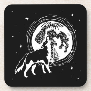 Porta-copo Linocut da lua do Rouco preto e branco