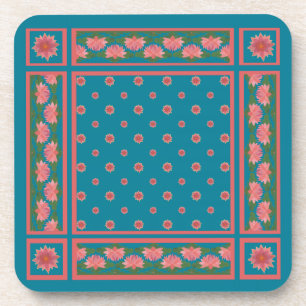 Porta-copo Lírios de água cor-de-rosa no conjunto azul profun