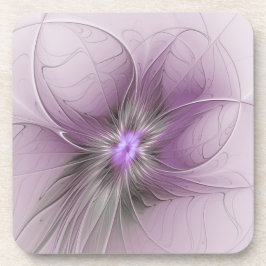 Porta-copo Little Beauty Modern Mauve Gray Fractal Art Flower