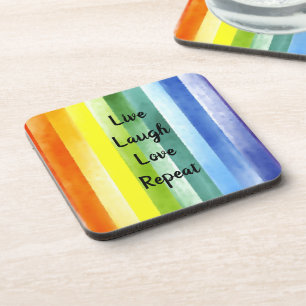 Porta-copo Live Laugh Love Rainbow Watercolor