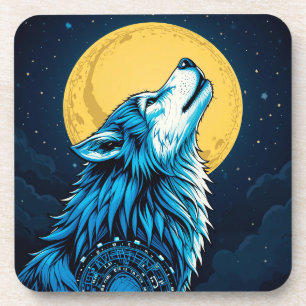 Porta-copo Lobo Azul Místico Uivando para uma Lua Cheia