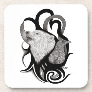 Porta-copo Lobo Branco com Arte Tribal Raven